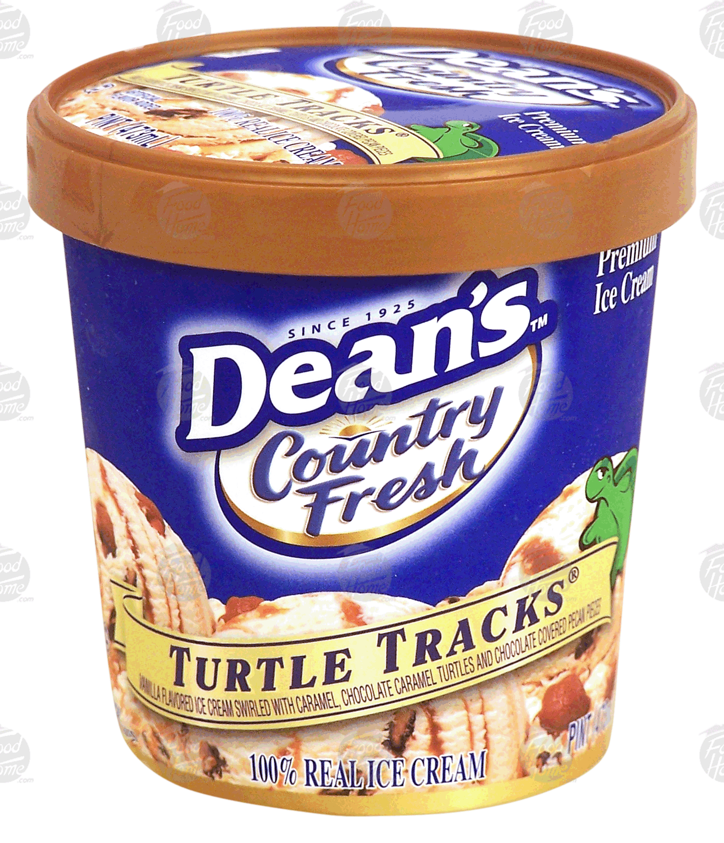 Dean's&nbsp;Country Fresh&nbsp;turtle tracks; vanilla ice cream swirled w/caramel, chocolate caramel turtles and pecan pieces Full-Size Picture